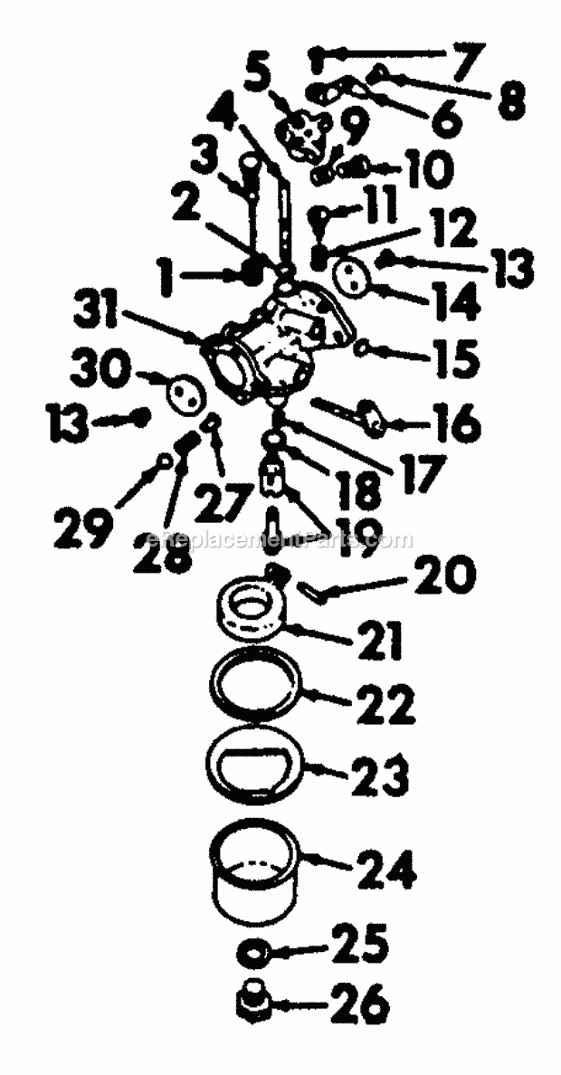Carburetor Diagram and Parts List for 127 2050040U Cub Cadet Lawn Tractor